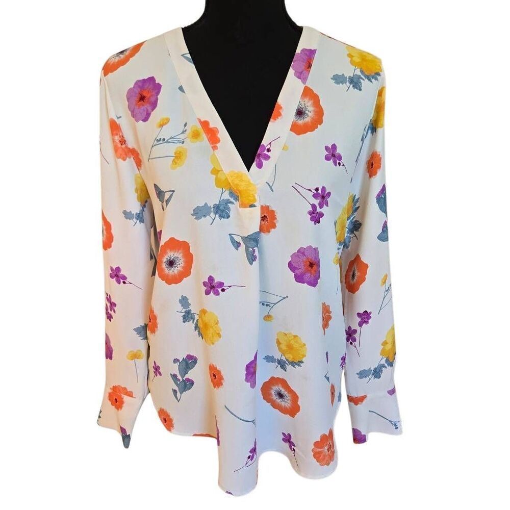Ann Taylor Womens Floral Long Sleeve Pullover Blouse Size Small